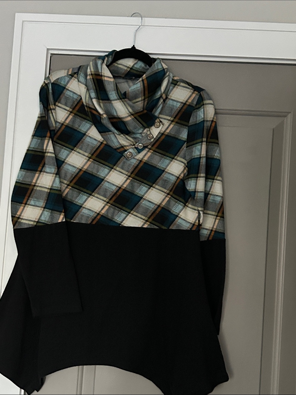 Cestyle Plaid Funnel Neck Sweater